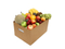 Biologisch abbaubare Lebensmittelbox mit frischem Obst und Gemüse in Lebensmittelqualität für den Supermarkt