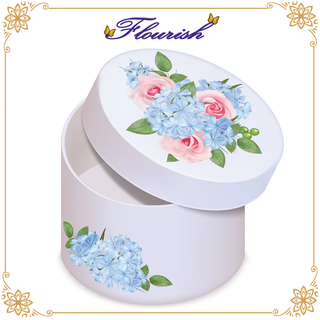 Benutzerdefinierte Blumendruck weiße Pappe Hochzeit Geschenkverpackung Runde Box